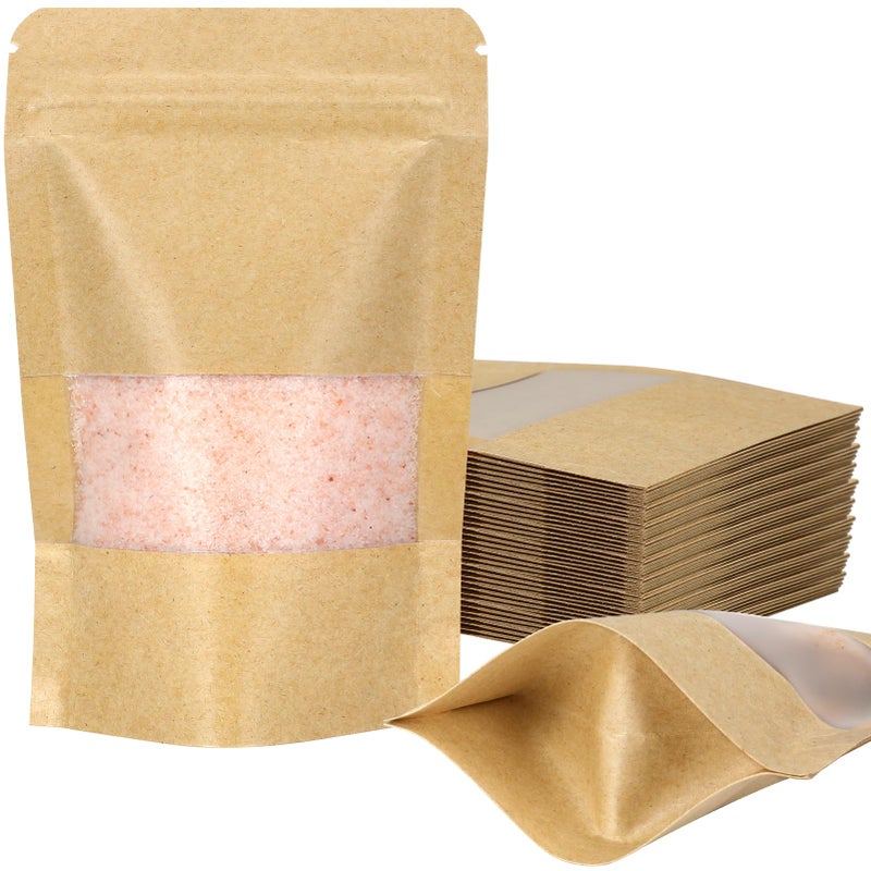 Blisstime Stand Up Pouch, 100 Pack Self-seal Kraft Paper Bags with Matte Window and Tear Notch Resealable Bags for Small Business and Home Use (4.7 X 7.9 Inches) - Image 1